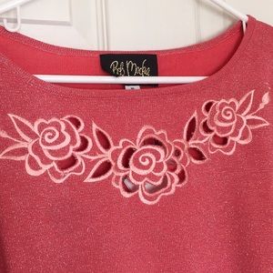 Bob Mackie Coral metallic knit tunic Top XL